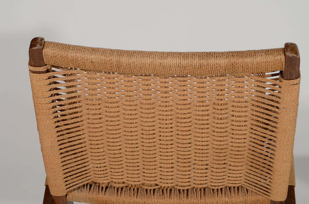 Mid-20th Century Hans Wegner style Wood and Woven Rope Chair and Ottoman