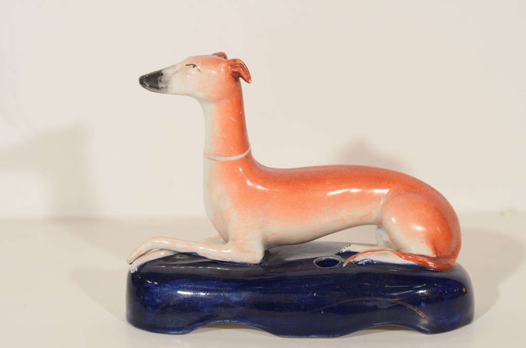Early Staffordshire Greyhound Inkwell In Excellent Condition For Sale In New York, NY