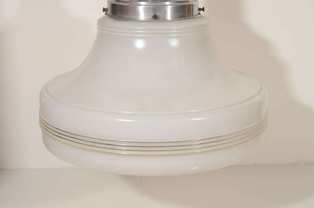 Mid-20th Century Industrial White Glass and Brushed Metal Ceiling Light