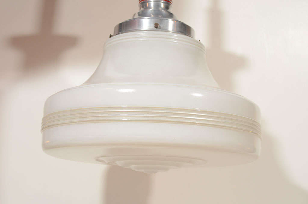 American Industrial White Glass and Brushed Metal Ceiling Light