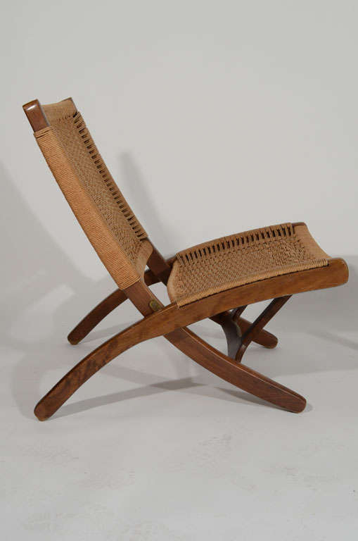 Hans Wegner style Wood and Woven Rope Chair and Ottoman at 1stDibs