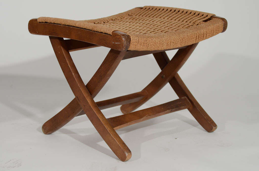 Hans Wegner style Wood and Woven Rope Chair and Ottoman at 1stDibs