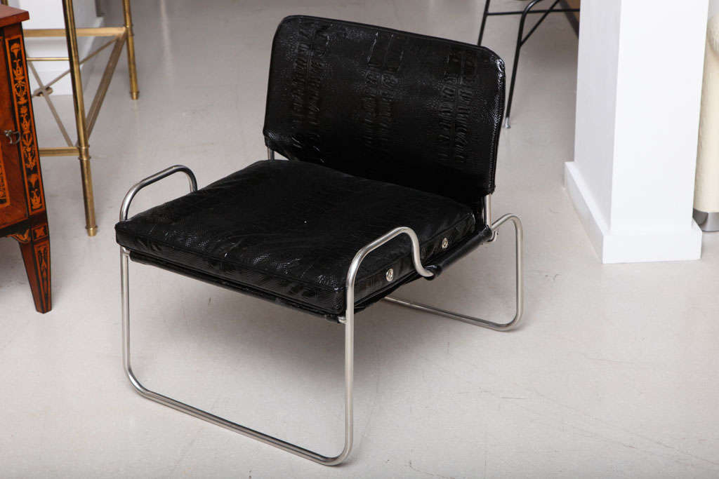 Pair of Tubular Chrome Low Chairs 1