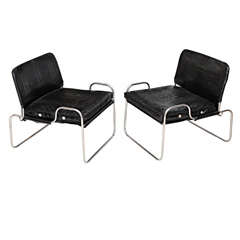 Pair of Tubular Chrome Low Chairs