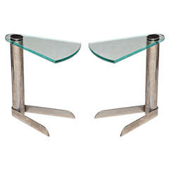 Pair of Pace Steel and Glass End Tables