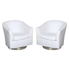 Pair of Barrel Swivel Chairs att. to Milo Baughman