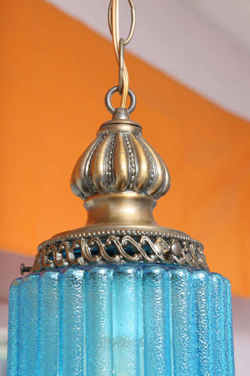 20th Century Pair Huge Turquoise Blue Antique Ceiling Pendants