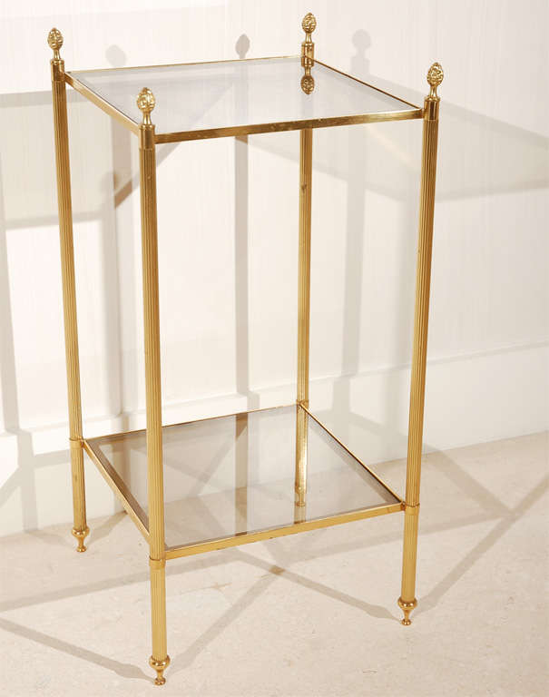A Pair of Brass and Glass 2-Tier Etagere Tables