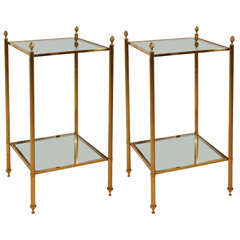 A Pair of Brass and Glass 2-Tier Etagere Tables