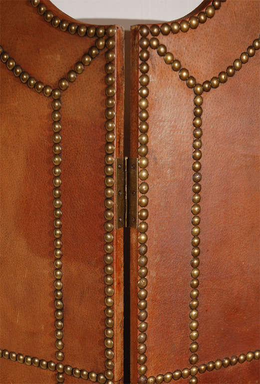 American A 4-Panel Leather Screen with Nailhead Trim