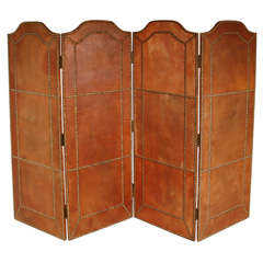 A 4-Panel Leather Screen with Nailhead Trim