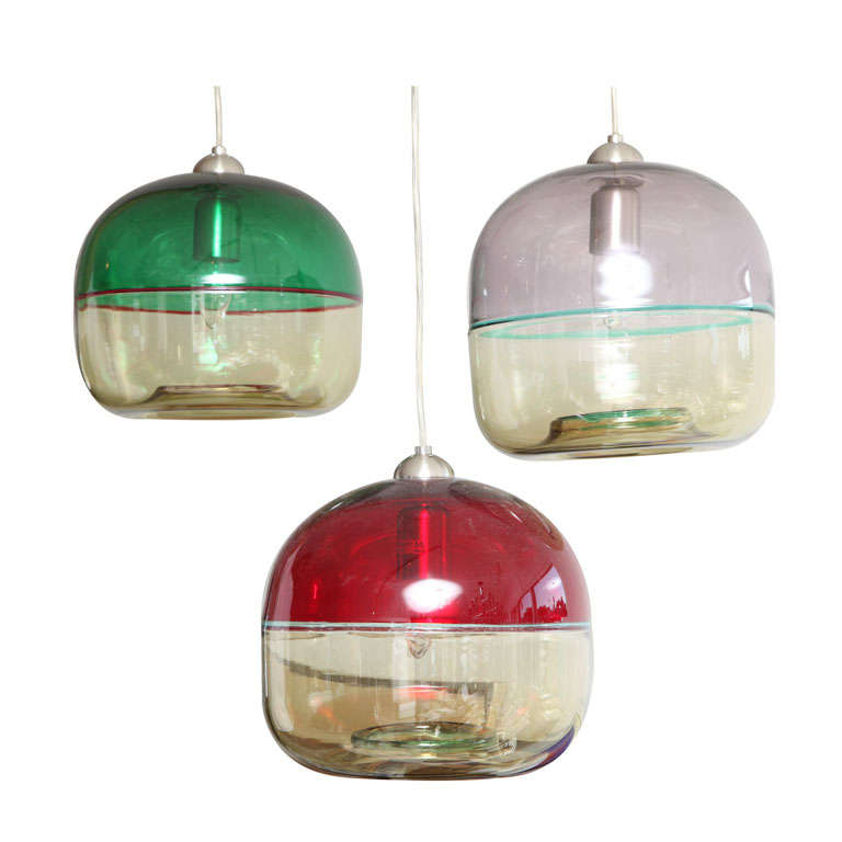 Delightful Trio Of Italian /Murano Glass Pendant Lamps