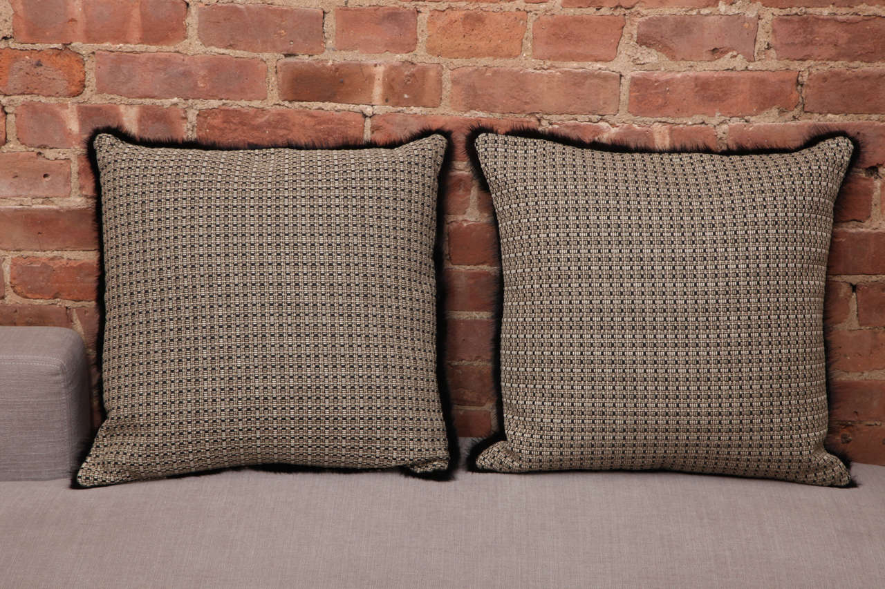 Modern British Black Fur Square Pair of Pillows For Sale