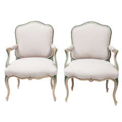 Pair of Louis XV Style Painted Fauteuils