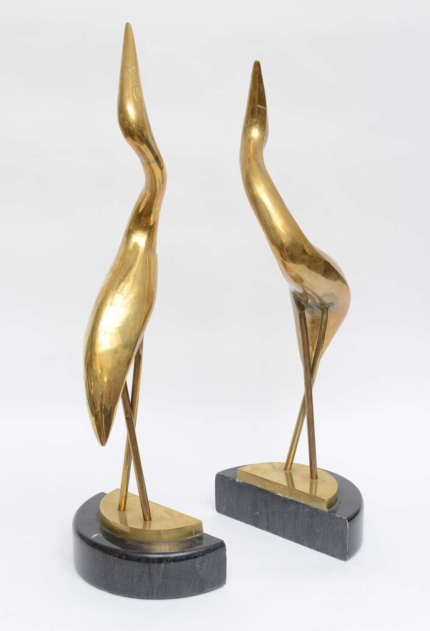 Modernist Herons Sculptures on Black Marble Bases In Excellent Condition In Miami, FL