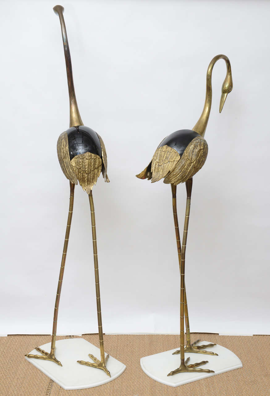 Late 20th Century Very Tall Brass Cranes Sculptures on Lucite Bases