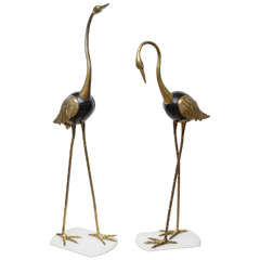 Very Tall Brass Cranes Sculptures on Lucite Bases