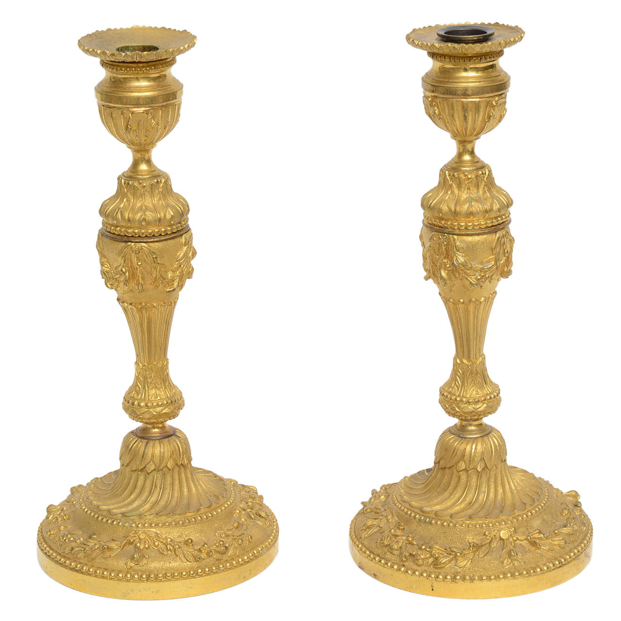 Pair of Gilt Bronze 18th Century Candleholders