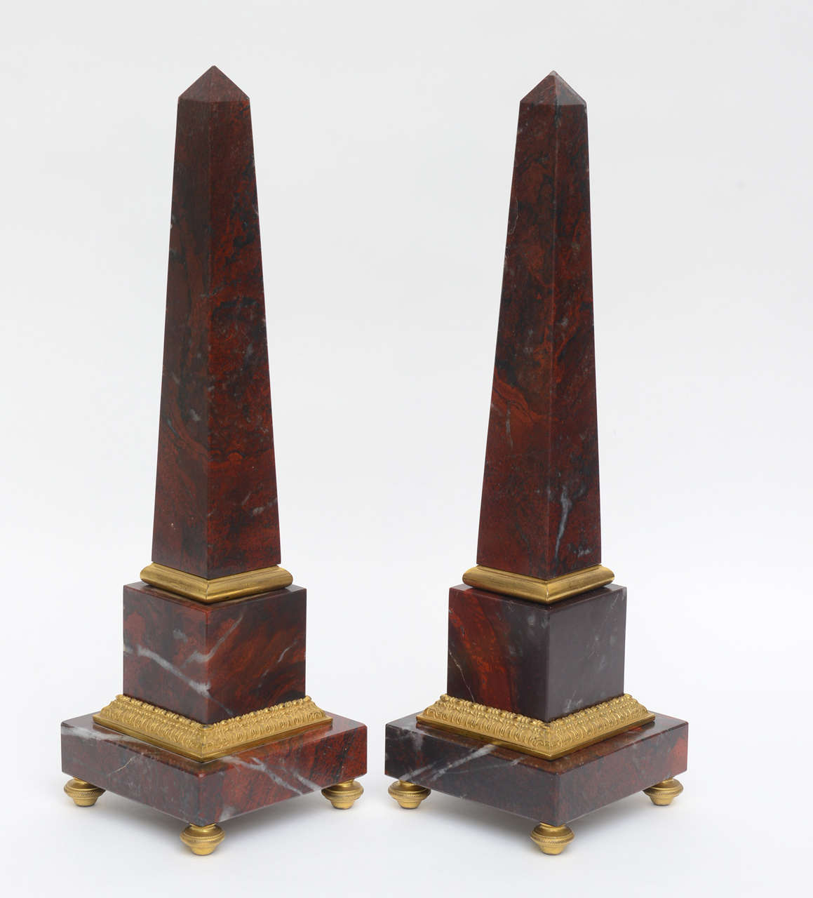 French Pair of Antico Rosso Marble Obelisks