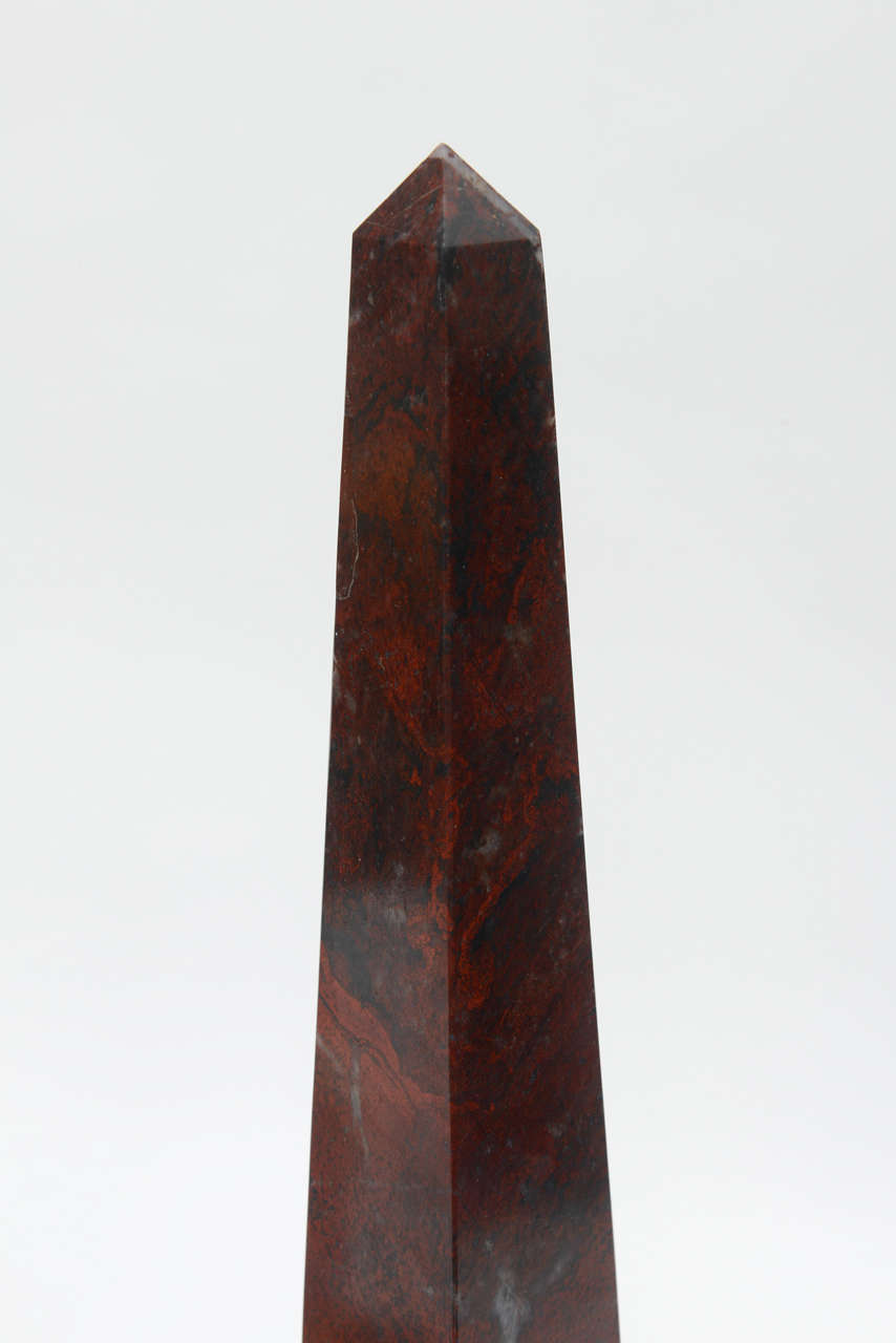 Pair of Antico Rosso Marble Obelisks In Excellent Condition In Miami, FL