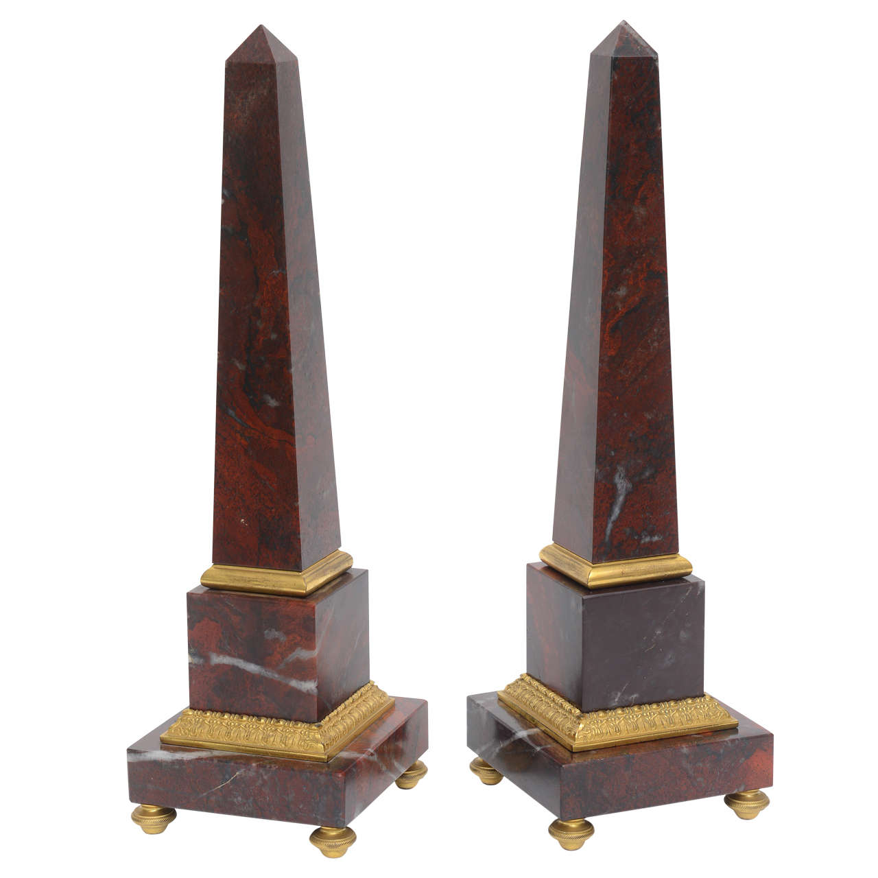 Pair of Antico Rosso Marble Obelisks