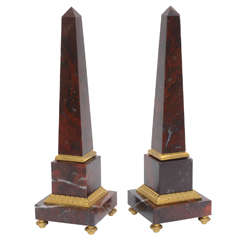 Pair of Antico Rosso Marble Obelisks