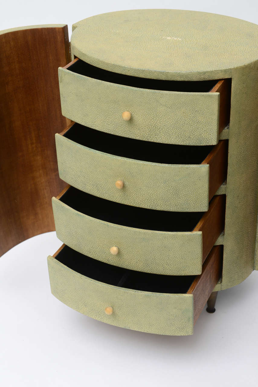 Mid-Century Modern R & Y Augousti Shagreen Covered Jewelry Cabinet For Sale