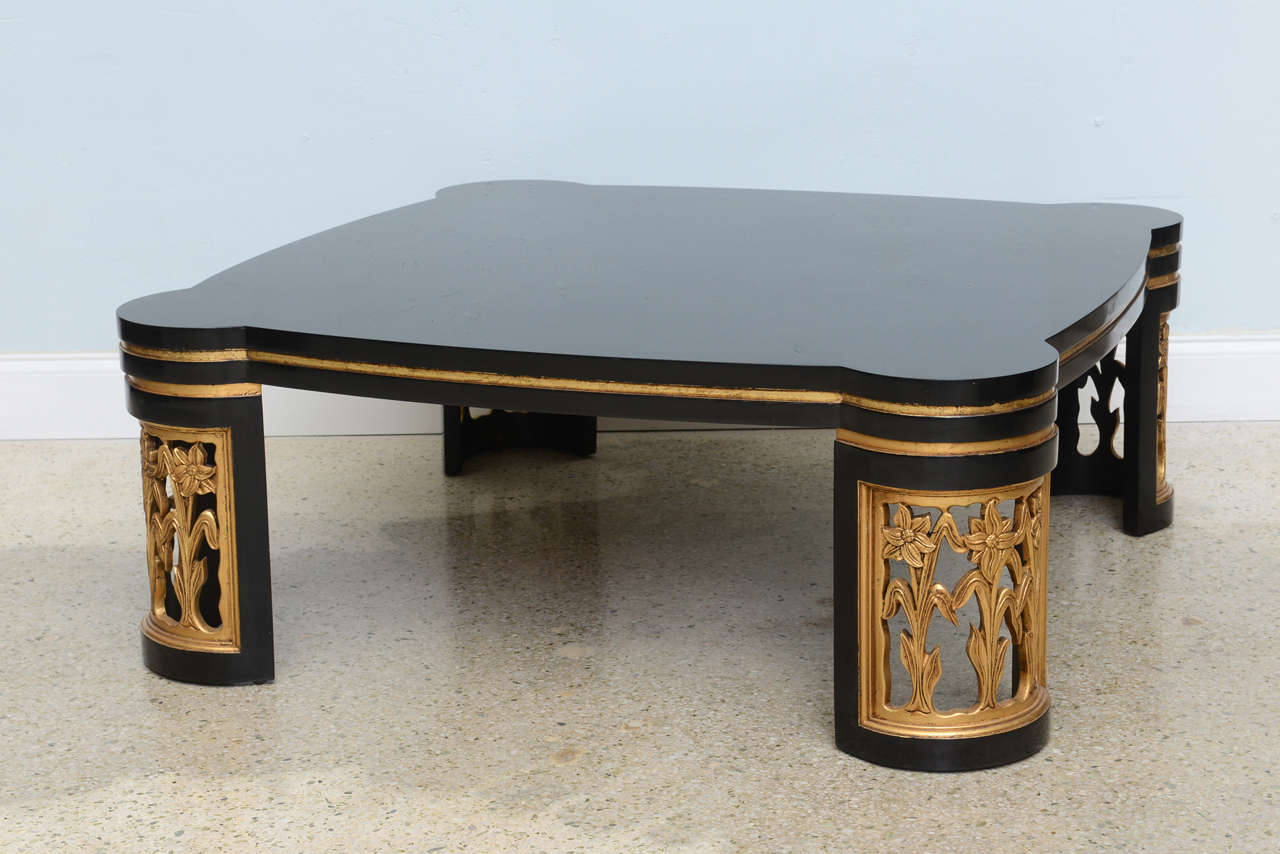 Mid-Century Modern American Modern Black Lacquer and Parcel-Gilt Low Table Attributed to James Mont For Sale