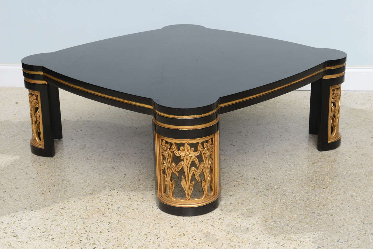 Giltwood American Modern Black Lacquer and Parcel-Gilt Low Table Attributed to James Mont For Sale