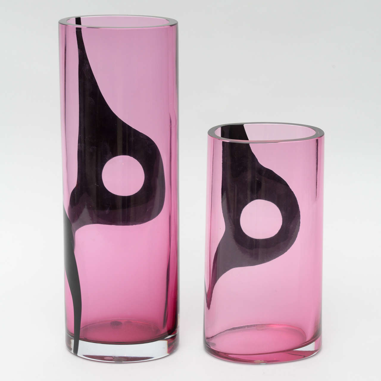 Italian modern art glass vases in lilac and black, both marked to underside, Seguso, can be sold separately.
Larger 16