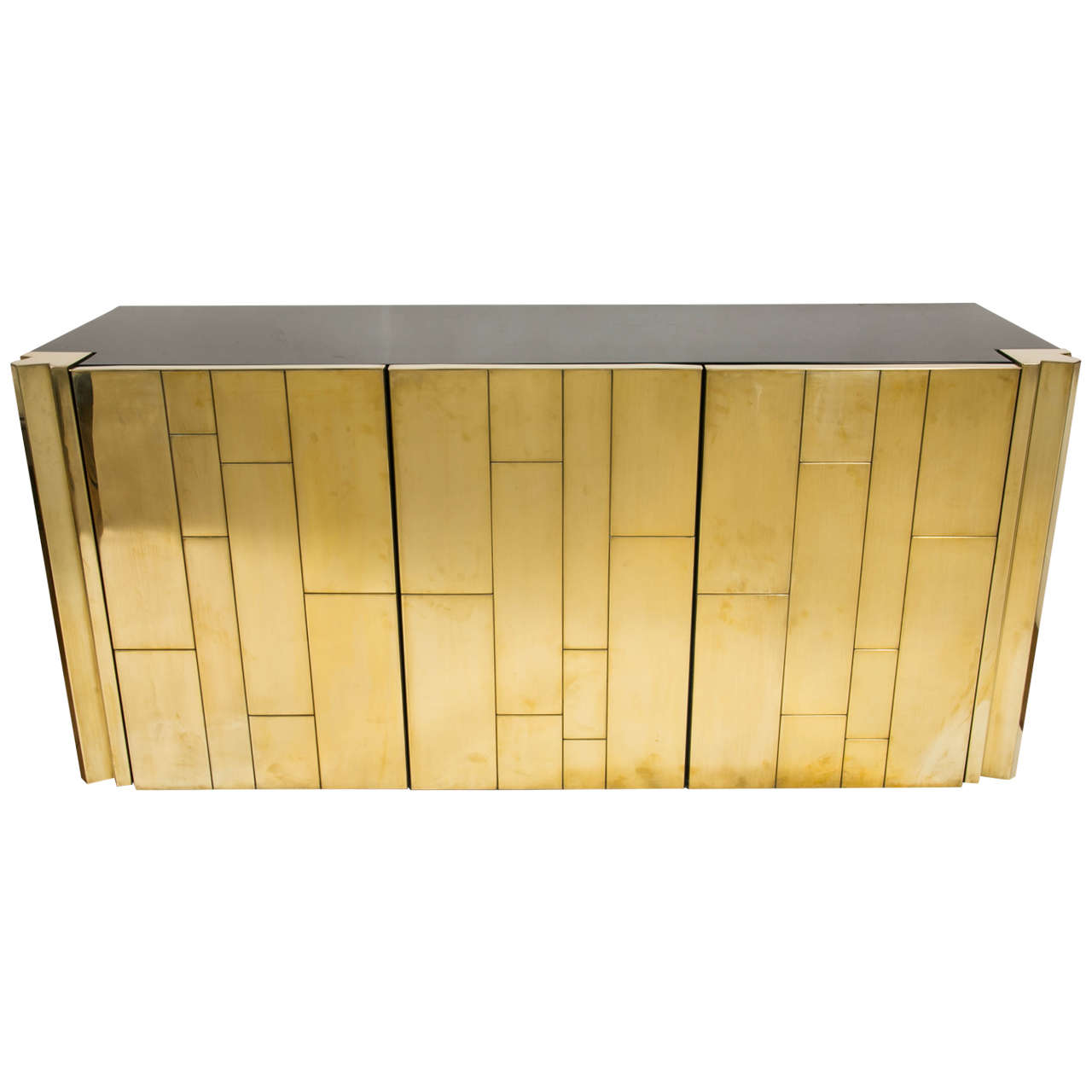 Brass and Black Lacquered Sideboard by L. Frigerio, circa 1975 