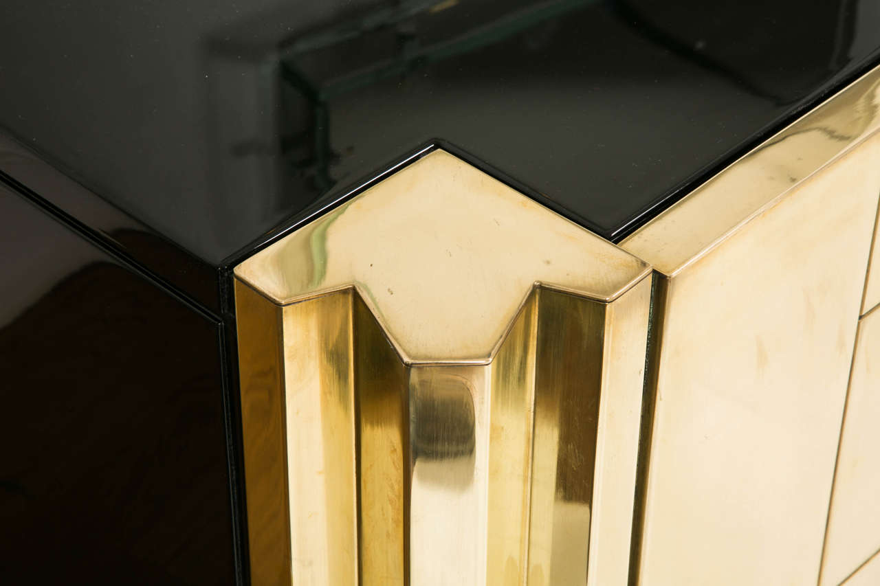 Gilt Brass and Black Lacquered Sideboard by L. Frigerio, circa 1975 