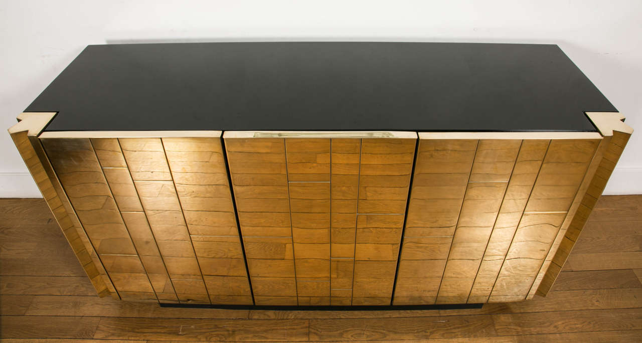 Mid-20th Century Brass and Black Lacquered Sideboard by L. Frigerio, circa 1975 