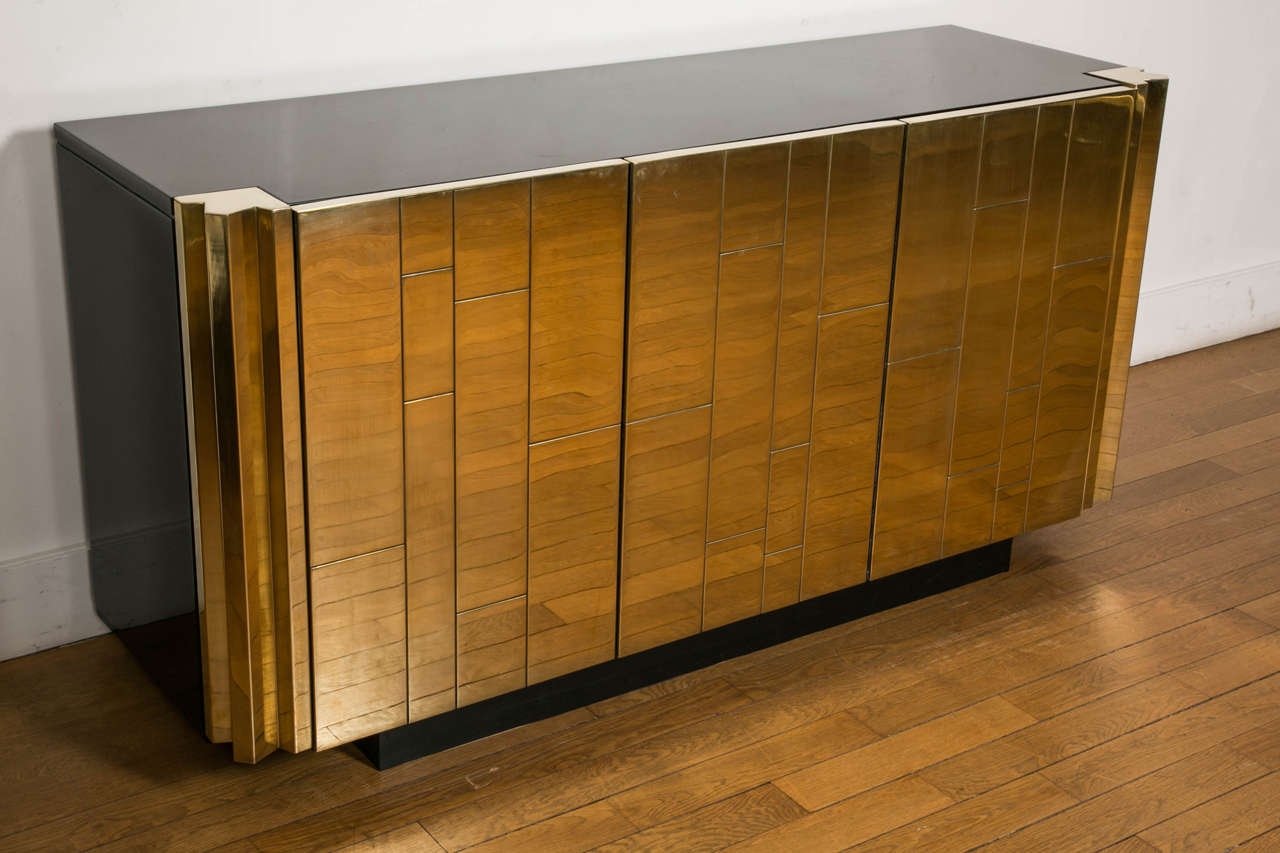 Brass and Black Lacquered Sideboard by L. Frigerio, circa 1975  3
