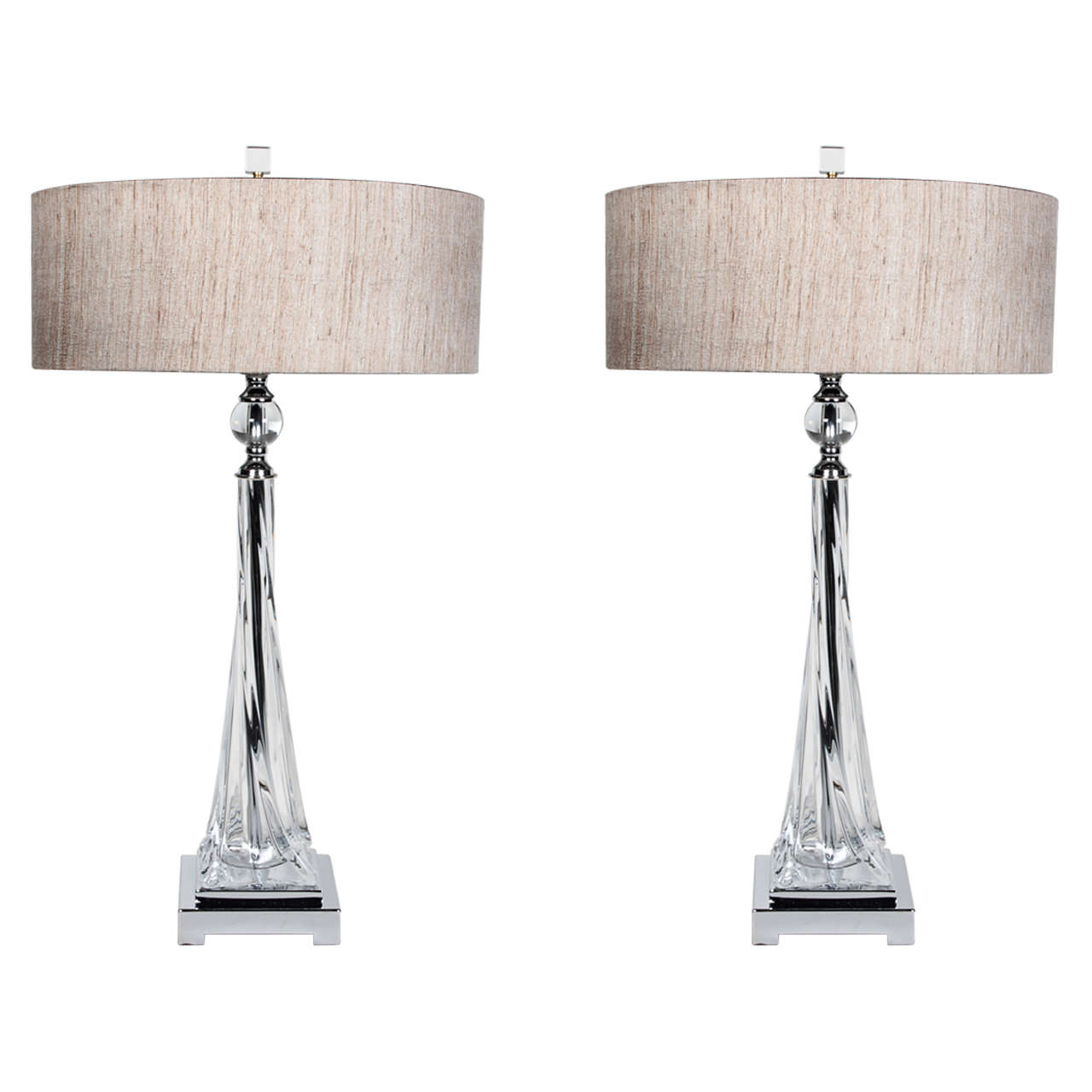 Pair of Sculpted Murano Twist Glass Lamps by Seguso