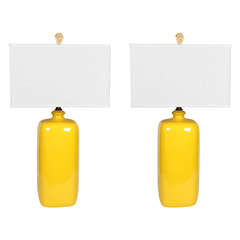 Pair of Mid Century Modern Citrine Yellow Ceramic Lamps