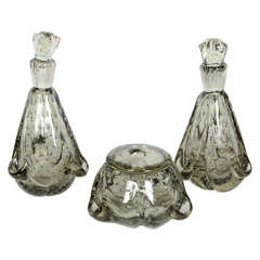 Vintage Exquisite Smoked Grey Murano Glass, Vanity or Perfume Set by Barovier & Toso