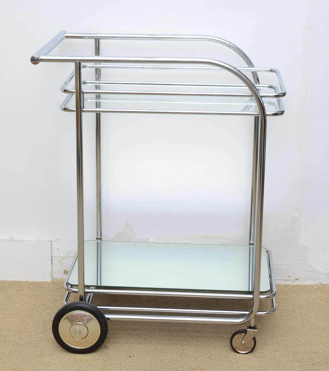 Mid Century Modern Streamline Art Deco Style Serving or Bar Cart In Good Condition In Miami, FL
