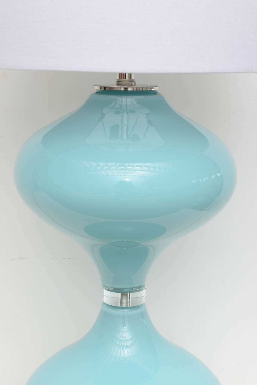 Hand-Crafted Pair of Tall Murano Venetian, Italian Glass Sculptural, Mid-Century Modern Lamps