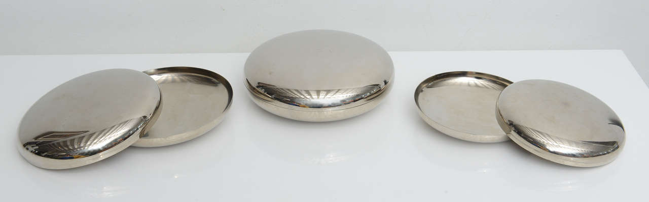 Set of Three Modernist 1970s Italian Sculptural Chrome Bowls or Saucer Vessels 1