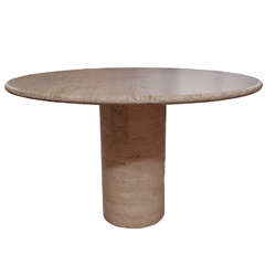 20th Century Belgian Travertine Round Pedestal Table