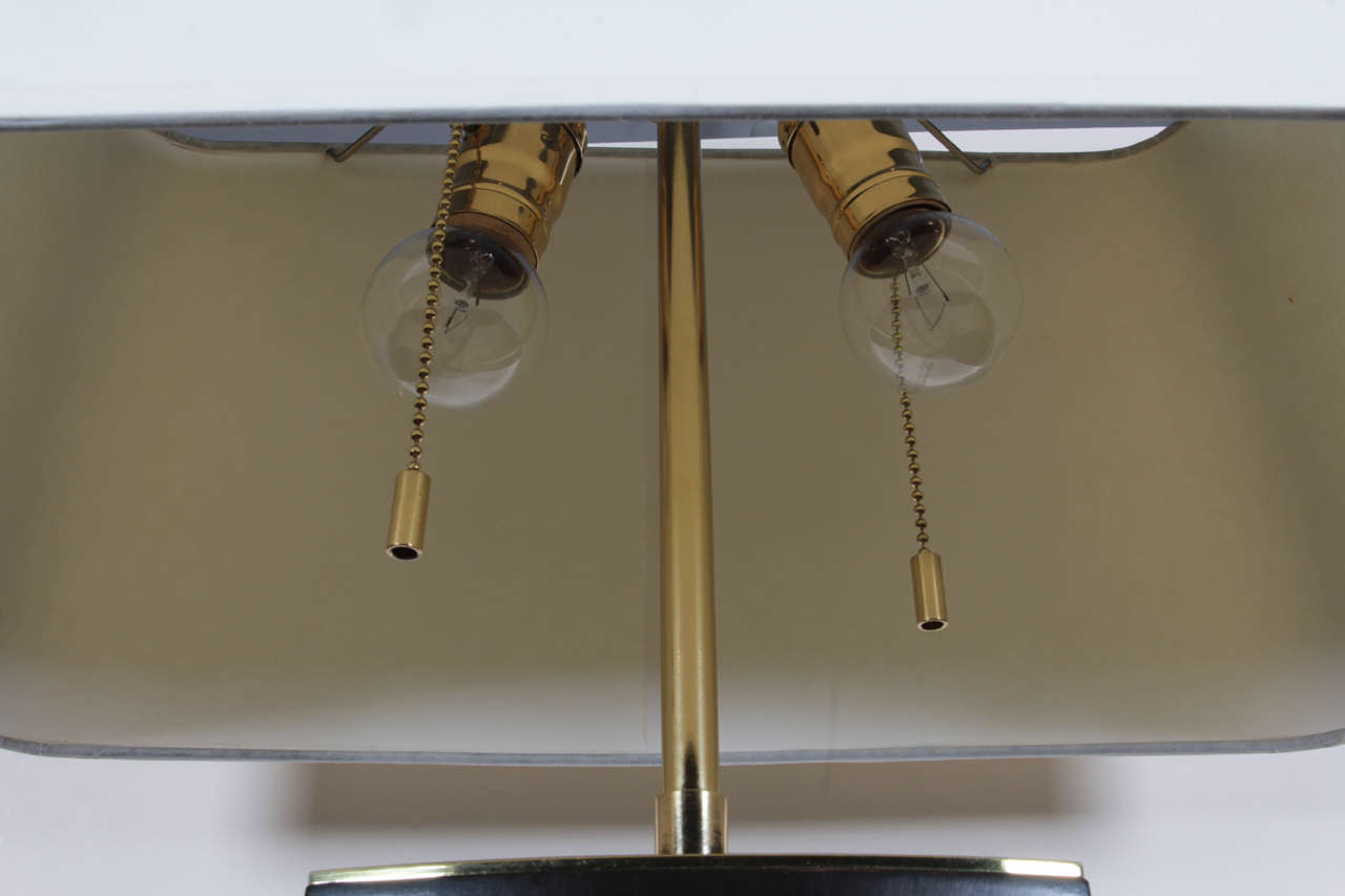 Mid-20th Century Pair of Wooden Lamps with Tortoiseshell Oil Drop Finish and Solid Brass Base