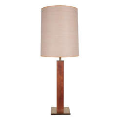 Walnut and Brass Table Lamp Manufactured by Stiffel
