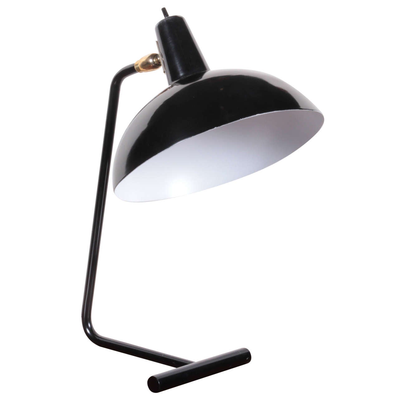 Black Painted Steel Desk Lamp with Brass Accents