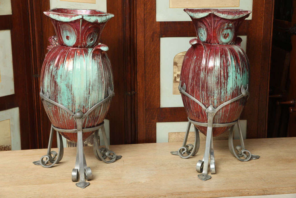 Pottery Urns by Muller & Bases by Edgar Brandt