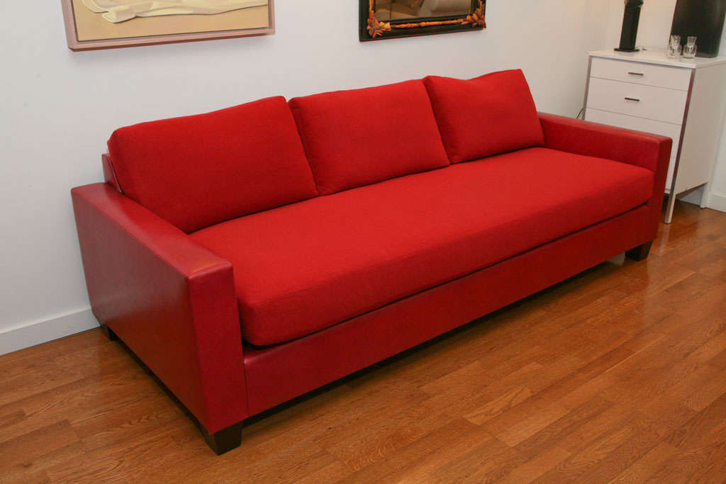 Red Leather and Cashmere Sofa