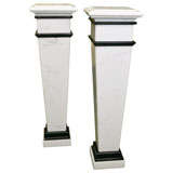 Pair White and Black Marble Tapered Pedestals