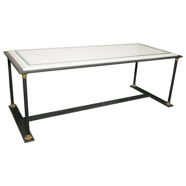 Iron and Bronze Marble Top Console or Library Table