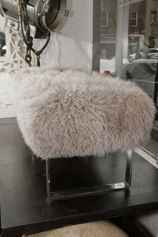 Tibetan Lamb's Wool Bench with Chrome Legs For Sale 1