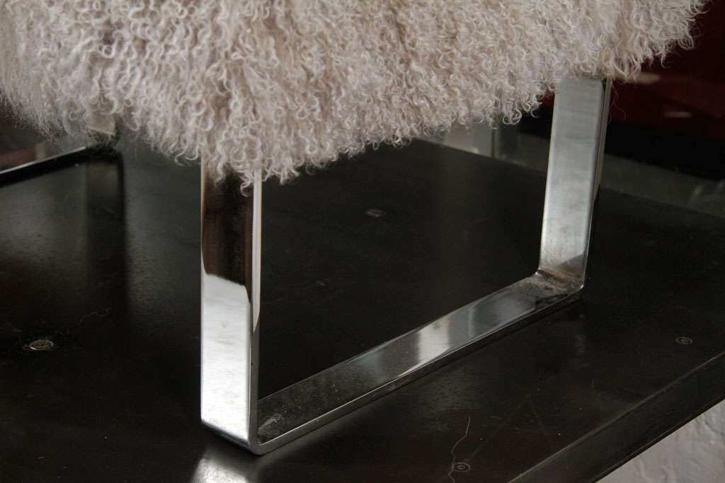 Tibetan Lamb's Wool Bench with Chrome Legs For Sale 5